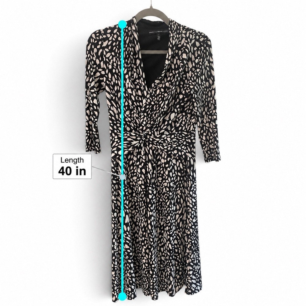 White House Black Market Black White Abstract Knot Front Wrap Dress Size 2 - Picture 3 of 4